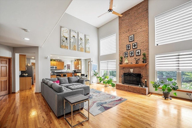 1839 Kings Gate Ln, Crystal Lake, IL 60014 - living area featuring a towering ceiling, light wood-type flooring, a fireplace, and baseboards