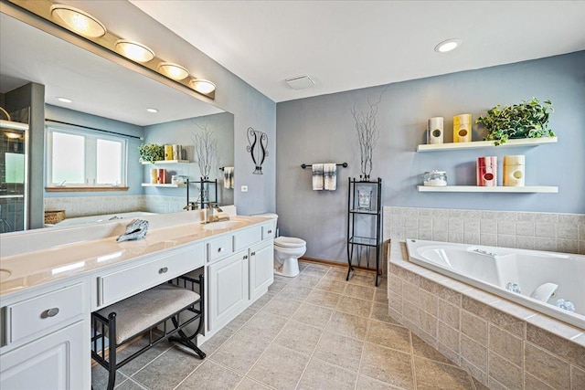 1839 Kings Gate Ln, Crystal Lake, IL 60014 - bathroom with a garden tub, double vanity, toilet, and a stall shower
