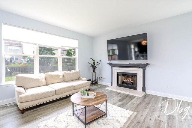 1943 Lily Ln, Round Lake, IL 60073 - living area featuring wood finished floors and a fireplace with raised hearth
