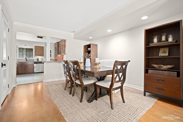 506 Taylor Ave Unit A, Glen Ellyn, IL 60137 - dining area with ornamental molding, light wood-style flooring, recessed lighting, and baseboards