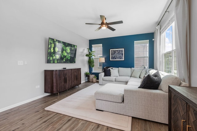 219 Conway St, Elburn, IL 60119 - living area featuring a ceiling fan and wood finished floors