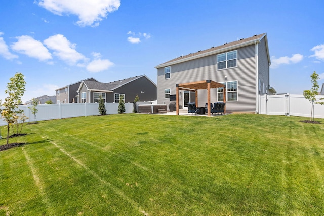 219 Conway St, Elburn, IL 60119 - back of property featuring a patio area, a fenced backyard, and a jacuzzi