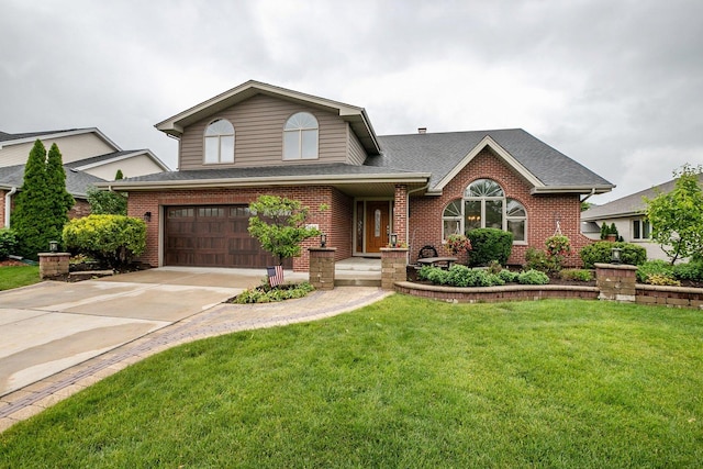 1650 Chauser Ln, Woodridge, IL 60517 - traditional-style house with brick siding, roof with shingles, an attached garage, a front lawn, and concrete driveway