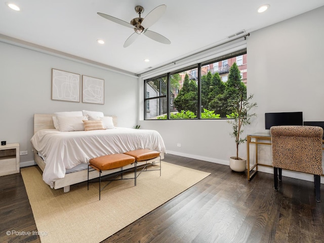 1229 N Cleaver St Unit 1, Chicago, IL 60642 - bedroom with recessed lighting, dark wood-type flooring, a desk, and ceiling fan
