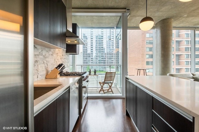 600 N Fairbanks Ct Unit 1707, Chicago, IL 60611 - kitchen with dark wood-style flooring, light countertops, modern cabinets, and pendant lighting