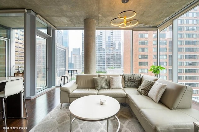 600 N Fairbanks Ct Unit 1707, Chicago, IL 60611 - living room with wood finished floors, a view of city, expansive windows, and plenty of natural light