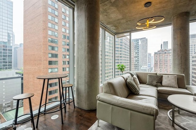 600 N Fairbanks Ct Unit 1707, Chicago, IL 60611 - living room with a city view, wood finished floors, plenty of natural light, and expansive windows