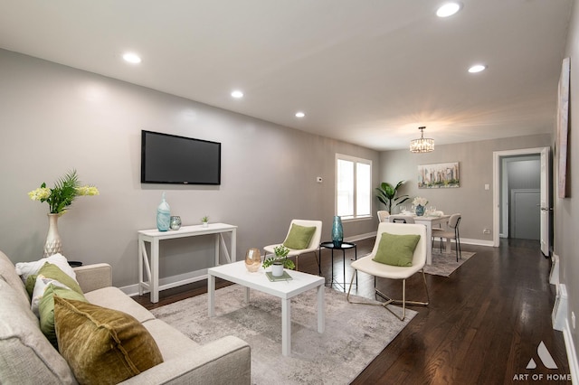 12480 S Wabash Ave, Chicago, IL 60628 - living area with recessed lighting, baseboards, dark wood finished floors, and a chandelier