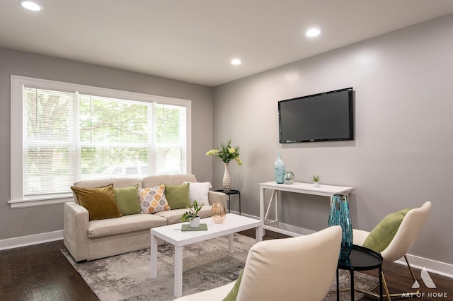 12480 S Wabash Ave, Chicago, IL 60628 - living room featuring baseboards, dark wood-style floors, and recessed lighting