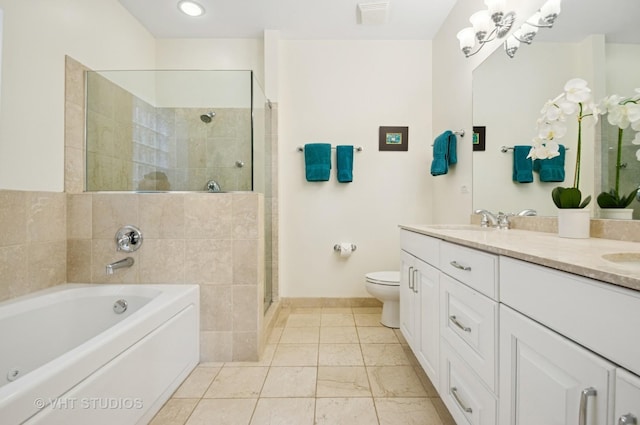 2338 W Roscoe St Unit 2E, Chicago, IL 60618 - bathroom with a bath, double vanity, and a stall shower