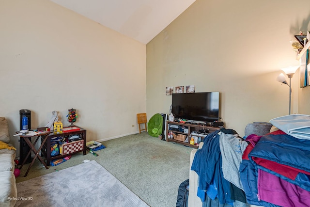222 Oakwood Ln, Bloomingdale, IL 60108 - carpeted living area featuring high vaulted ceiling