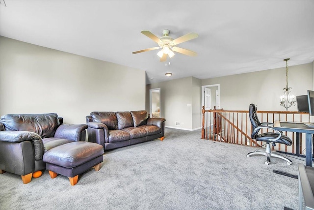 2585 Lambert Dr, Aurora, IL 60503 - carpeted living area featuring ceiling fan and a chandelier