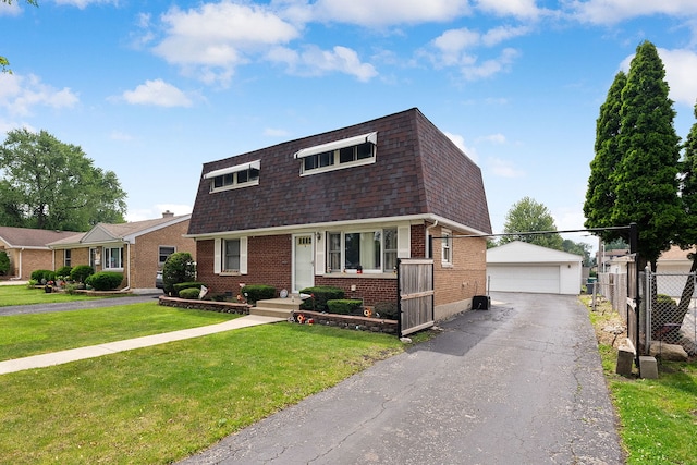 10608 Moody Ave, Chicago Ridge, IL 60415 - view of front of home with brick siding, a detached garage, mansard roof, a shingled roof, and an outbuilding
