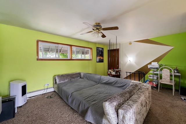 10608 Moody Ave, Chicago Ridge, IL 60415 - bedroom with a baseboard heating unit, carpet, baseboards, and ceiling fan