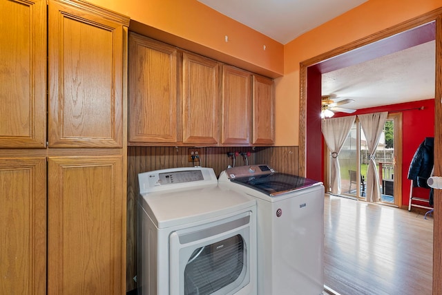10608 Moody Ave, Chicago Ridge, IL 60415 - laundry area with cabinet space, separate washer and dryer, wood finished floors, and ceiling fan