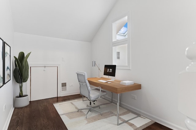 1443 W Wrightwood Ave Unit B, Chicago, IL 60614 - office area featuring vaulted ceiling, wood finished floors, and baseboards