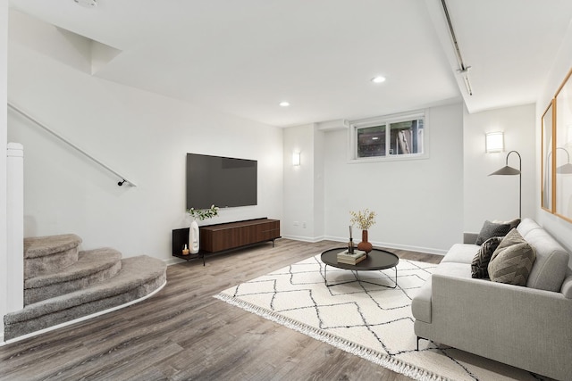 1443 W Wrightwood Ave Unit B, Chicago, IL 60614 - living area with wood finished floors, stairs, baseboards, and recessed lighting