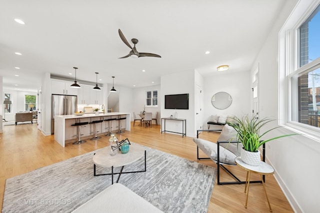 3300 S Giles Ave, Chicago, IL 60616 - living room featuring light wood finished floors, recessed lighting, and ceiling fan