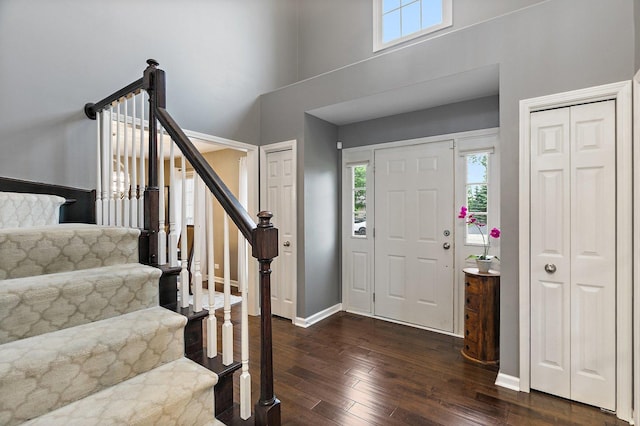 1560 Kensington Dr, Algonquin, IL 60102 - entrance foyer featuring stairs, dark wood-type flooring, a high ceiling, and baseboards