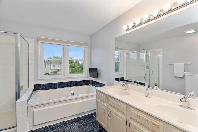 1560 Kensington Dr, Algonquin, IL 60102 - full bathroom featuring a stall shower, a garden tub, and double vanity