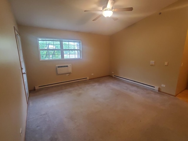 430 Cunat Blvd Unit 3C, Richmond, IL 60071 - spare room featuring baseboard heating, a baseboard heating unit, a wall mounted AC, a ceiling fan, and light colored carpet