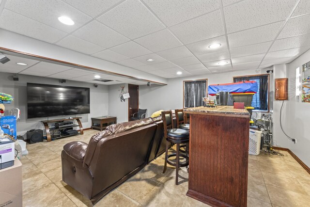7008 Century Ct, Tinley Park, IL 60477 - tiled living area featuring a paneled ceiling, baseboards, and recessed lighting