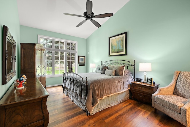 20142 Crystal Lake Way, Frankfort, IL 60423 - bedroom with lofted ceiling, dark wood-style flooring, and ceiling fan