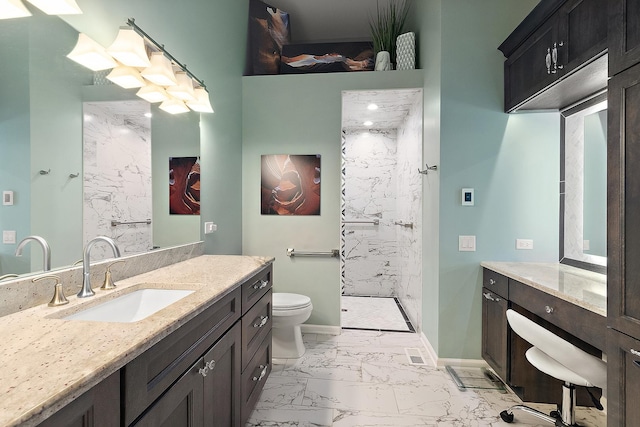 20142 Crystal Lake Way, Frankfort, IL 60423 - bathroom featuring marble look tile flooring, a marble finish shower, and vanity