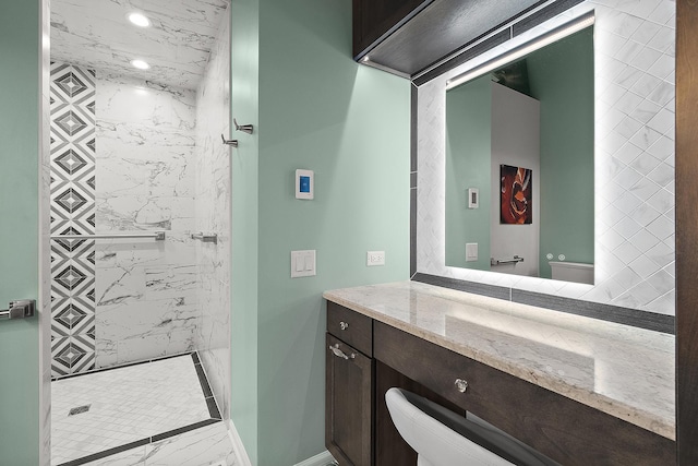 20142 Crystal Lake Way, Frankfort, IL 60423 - full bath featuring marble look tile flooring, vanity, and a marble finish shower