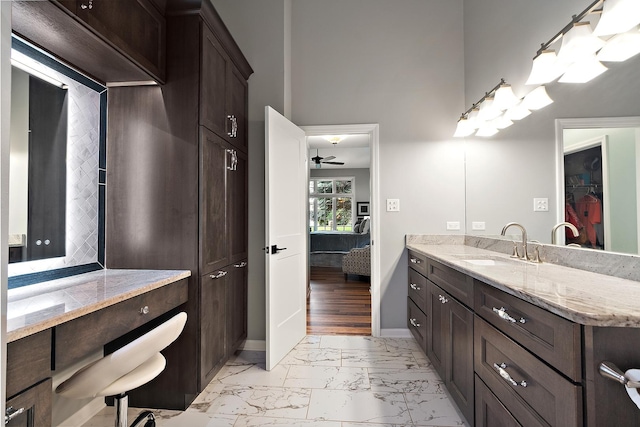 20142 Crystal Lake Way, Frankfort, IL 60423 - bathroom with marble finish floors, vanity, ceiling fan, and a spacious closet