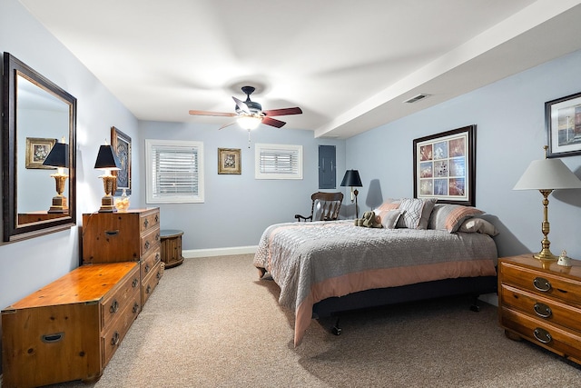 20142 Crystal Lake Way, Frankfort, IL 60423 - bedroom featuring light colored carpet, a ceiling fan, and electric panel