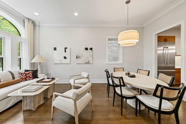 1304 N Hoyne Ave Unit 1, Chicago, IL 60622 - living area featuring crown molding, baseboards, dark wood-style flooring, and recessed lighting