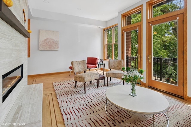 920 W Wolfram St Unit 3, Chicago, IL 60657 - sitting room with plenty of natural light, baseboards, wood finished floors, and a glass covered fireplace
