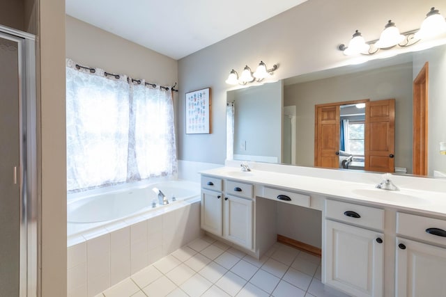 0S630 Hubbard Pl, Geneva, IL 60134 - full bath with double vanity, a bath, tile patterned floors, and an enclosed shower