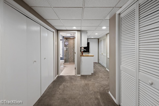 2609 Dougall Rd, Joliet, IL 60433 - hall featuring carpet floors, a sink, recessed lighting, and a drop ceiling