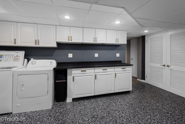 2609 Dougall Rd, Joliet, IL 60433 - laundry room with washing machine and dryer, cabinet space, and recessed lighting