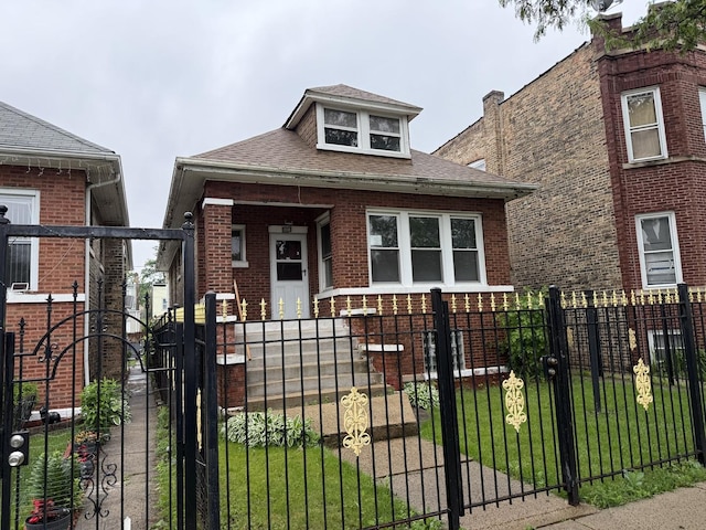 1511 N Linder Ave, Chicago, IL 60651 - bungalow-style house featuring brick siding, roof with shingles, a gate, and covered porch