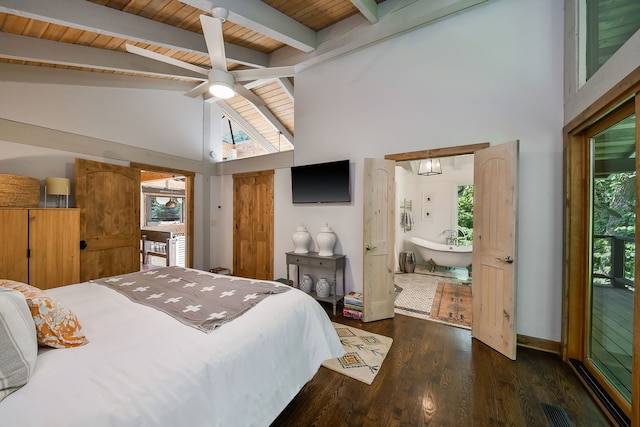 4N650 Pheasant Run Dr, Saint Charles, IL 60175 - bedroom with multiple windows, dark wood-type flooring, a wooden ceiling with exposed beams, high vaulted ceiling, and a closet