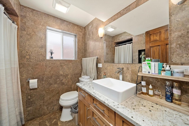 7510 Lorel Ave, Burbank, IL 60459 - full bath with vanity, tile walls, and a shower with shower curtain