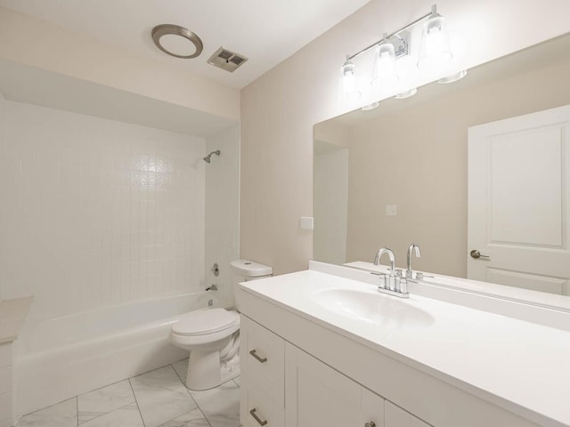 10 Cedar Creek Ct Unit A-10, Palos Heights, IL 60463 - full bathroom featuring vanity, marble look tiles, toilet, and bathtub / shower combination