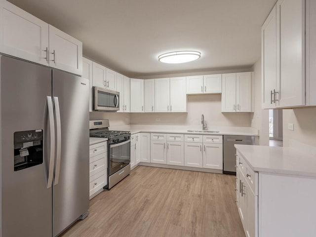 10 Cedar Creek Ct Unit A-10, Palos Heights, IL 60463 - kitchen featuring stainless steel appliances, a sink, light wood-style flooring, light countertops, and white cabinets