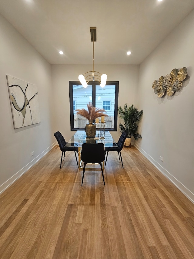 299 Cottage Ave, Glen Ellyn, IL 60137 - dining space featuring a chandelier, baseboards, light wood finished floors, and recessed lighting