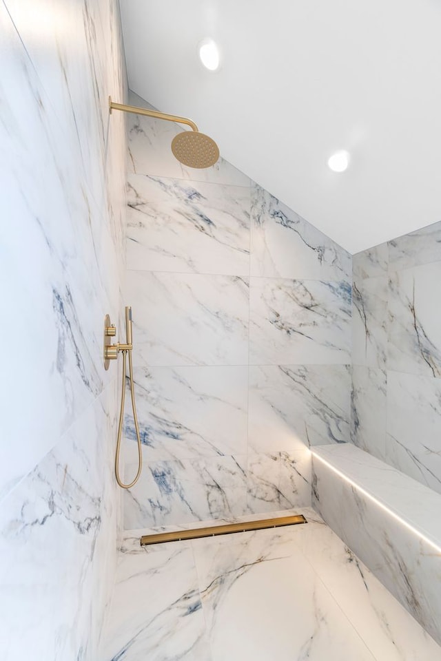 299 Cottage Ave, Glen Ellyn, IL 60137 - bathroom featuring a marble finish shower and recessed lighting