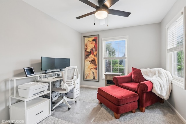 0N611 W Weaver Cir, Geneva, IL 60134 - carpeted home office with plenty of natural light, ceiling fan, and baseboards