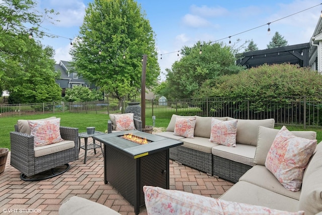 0N611 W Weaver Cir, Geneva, IL 60134 - view of patio / terrace featuring an outdoor living space with a fire pit
