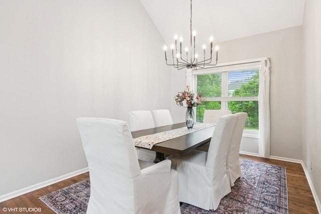 0N611 W Weaver Cir, Geneva, IL 60134 - dining room with a chandelier, wood finished floors, vaulted ceiling, and baseboards