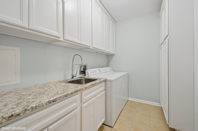 911 Busse Hwy Unit 302, Park Ridge, IL 60068 - laundry area featuring separate washer and dryer, cabinet space, baseboards, and light tile patterned floors