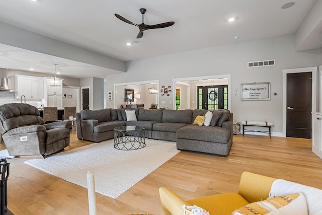 4203 Curtis Meadow Dr, Champaign, IL 61822 - living area featuring ceiling fan, light wood finished floors, and recessed lighting