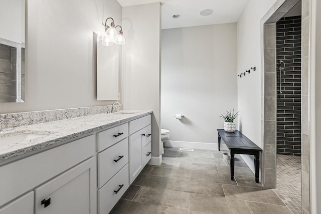 4203 Curtis Meadow Dr, Champaign, IL 61822 - full bathroom with double vanity, a tile shower, and tile patterned flooring