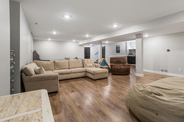 4203 Curtis Meadow Dr, Champaign, IL 61822 - living room with stairway, wood finished floors, and recessed lighting